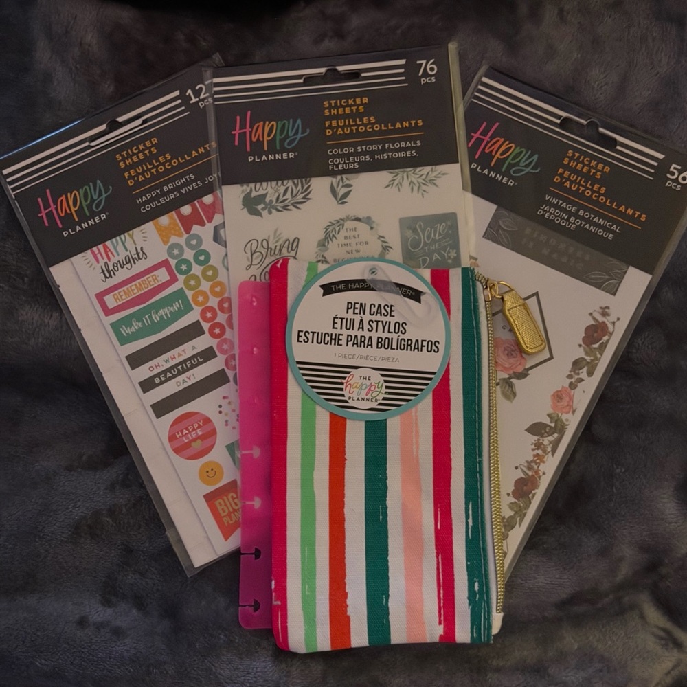 Happy Planner Sticker Bundle! 3 Pack of stickers, & Pen Case!